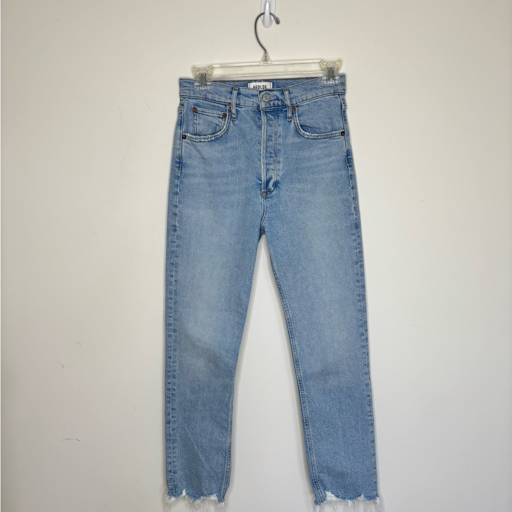 Agolde Light Wash Denim Straight‎ Jeans Distressed Women 5 Pocket XS Waist 25